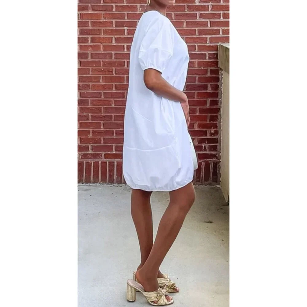 love in White Long-Sleeve Balloon Hem Dress summer dress pockets‎ nwt